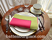 Multicolored Hemstitch Diner Napkin. Pink Peacock & Mellow Green